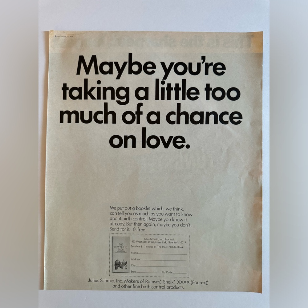 5/$20 Birth Control Vintage Print ad, Look Magazine Florida, April 6, 1971